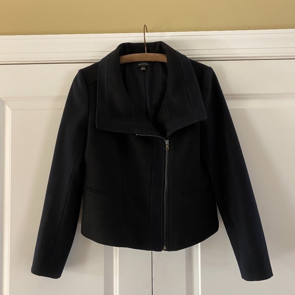 Ann Taylor Color Block Asymmetrical Wool Moto Coat - Picture 2 of 8